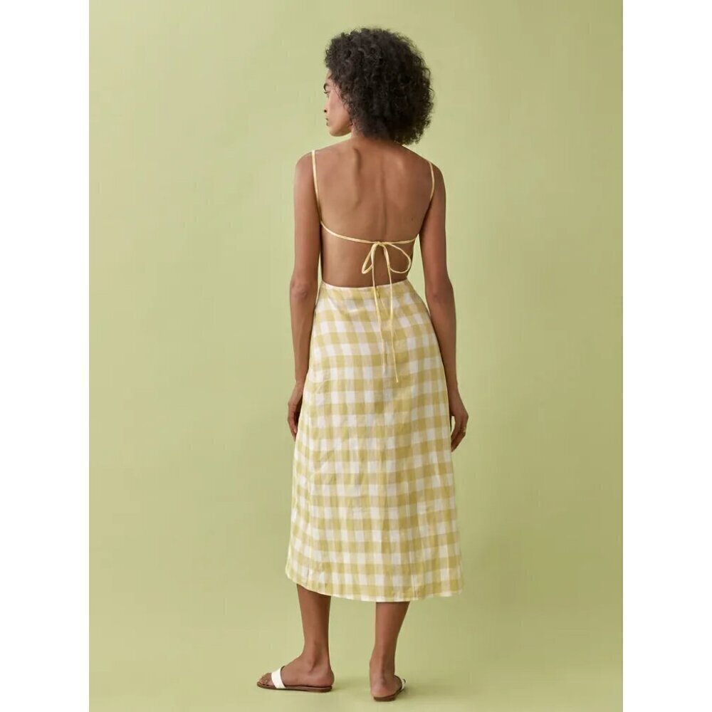 💕REFORMATION💕 Nia Linen Dress ~ Dandelion Check Yellow 12 NWT - Picture 4 of 13